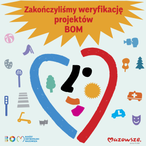 Grafika promująca BOM z hasłem "Zakończyliśmy weryfikację projektów BOM"